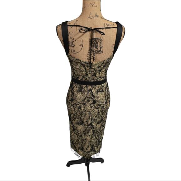 Aidan Mattox Jacquard Scoop Neckline Sleeveless Beaded Fringe Trim Dress Size 0 - Picture 5 of 16